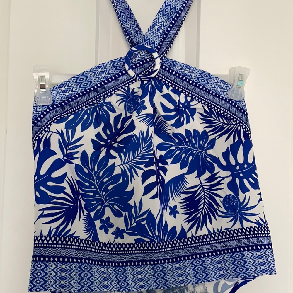 Milk & Honey Blue Tropical Halter Top